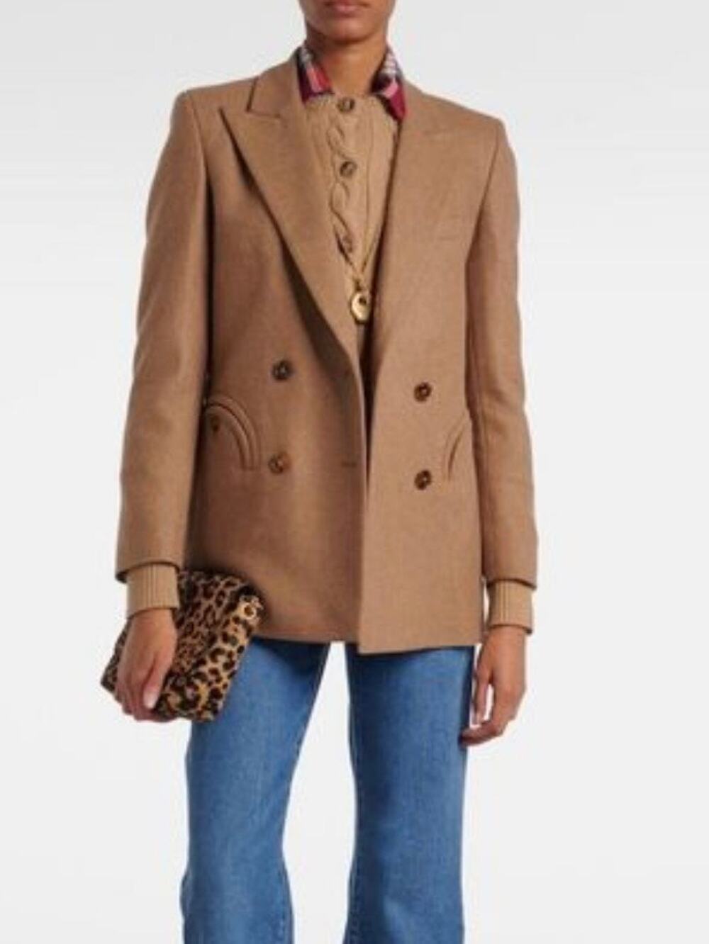 Blaze Milano Women's Cholita Double Breasted Wool Blend Blazer in Camel Size IV